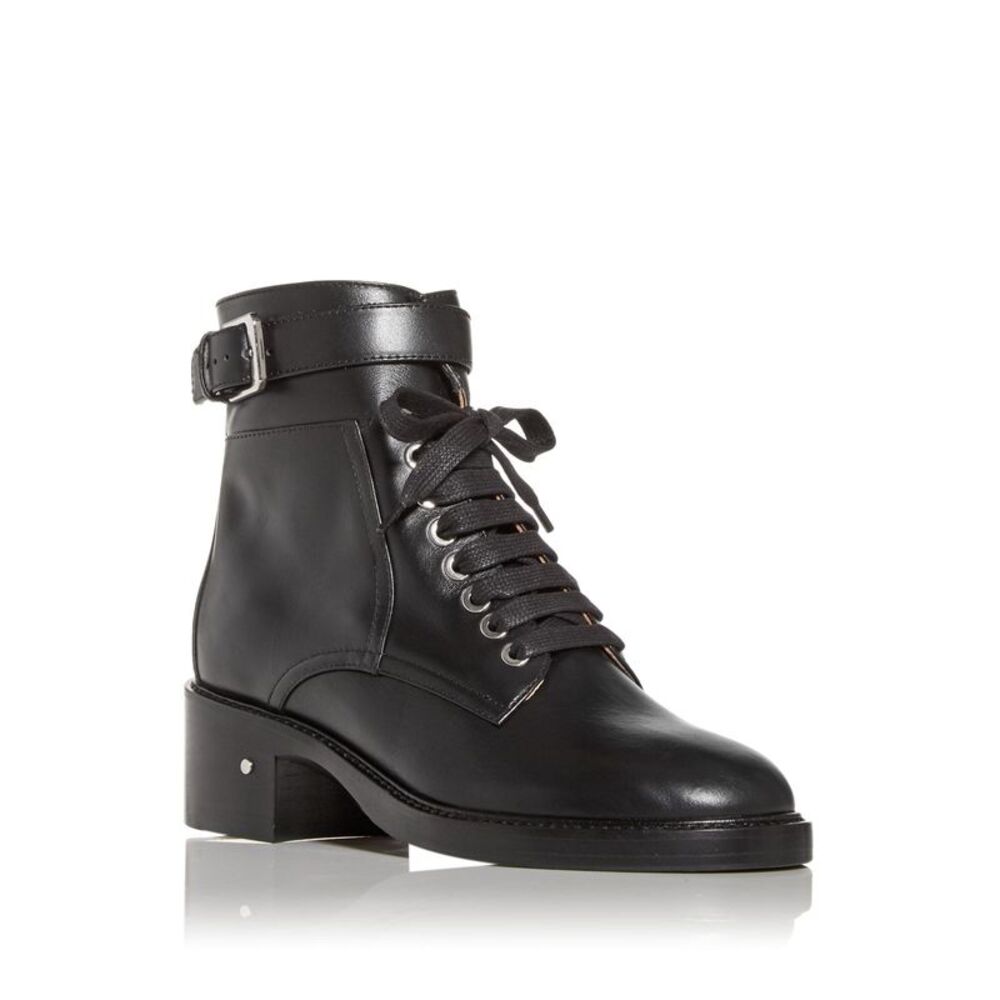 LAURENCE DACADE Womens Black Up Solene Round Toe Leather Combat Boots 36 - Picture 1 of 2